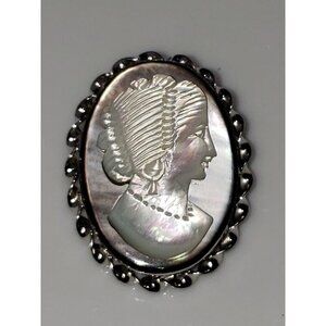 Vintage MCM Kremrntz Carved Mother Of Pearl Abalone Stering Silver Brooch